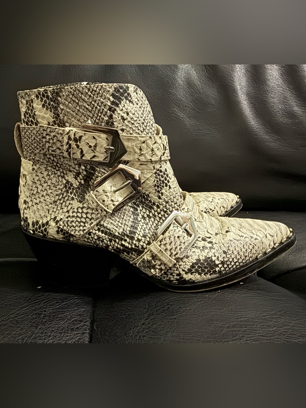Women's Gianni Bini Snake-Print Buckle Ankle Boots size 6